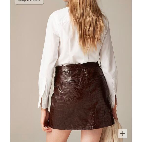 J. Crew Croc-Embellished Faux Leather Mini Skirt Midnight Brown Size 4 NWT - Picture 3 of 12